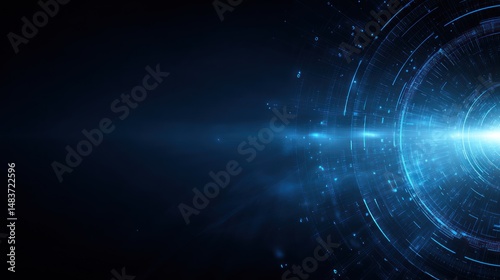 Abstract blue light burst with circular patterns on a dark background.