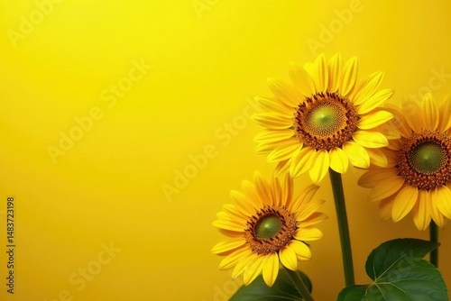 Vibrant sunflowers against a sunny yellow backdrop , seeds, blossom