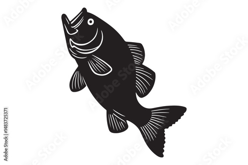 Bass Fish Splashing Silhouette Illustration for Outdoor Art