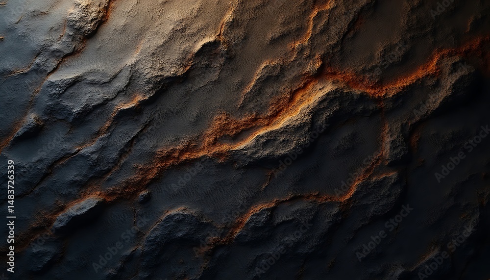 Dark Grey and Orange Textured Rock Surface Background