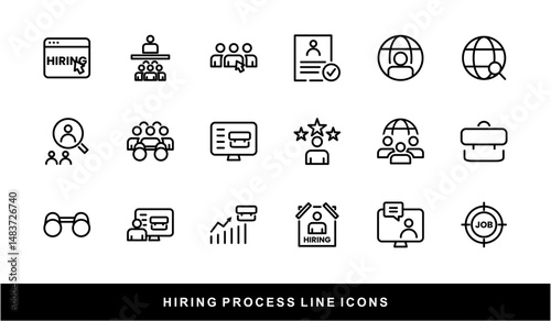 Hiring Process Line Icons. Recruitment, Job Application, Interview, Candidate Selection Vector Set
