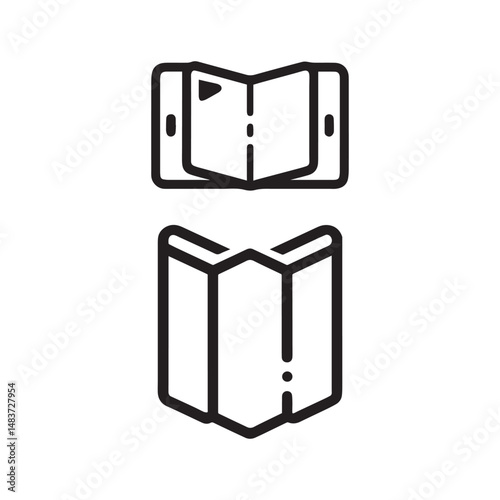 Minimal Vector Smartphone Book Reading Icons Set, Mobile Device with Book Symbol Line Art