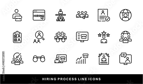 Hiring Process Line Icons. Recruitment, Job Application, Interview, Candidate Selection Vector Set