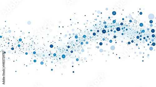An abstract network of interconnected blue circles and lines on a clean white background design element