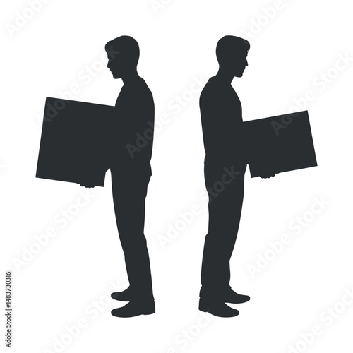 Two Men Silhouette Carrying Boxes Showing Correct and Incorrect Lifting Posture