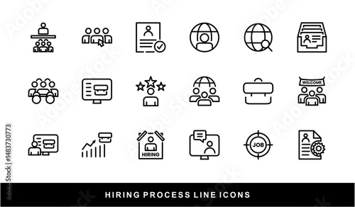 Hiring Process Line Icons. Recruitment, Job Application, Interview, Candidate Selection Vector Set