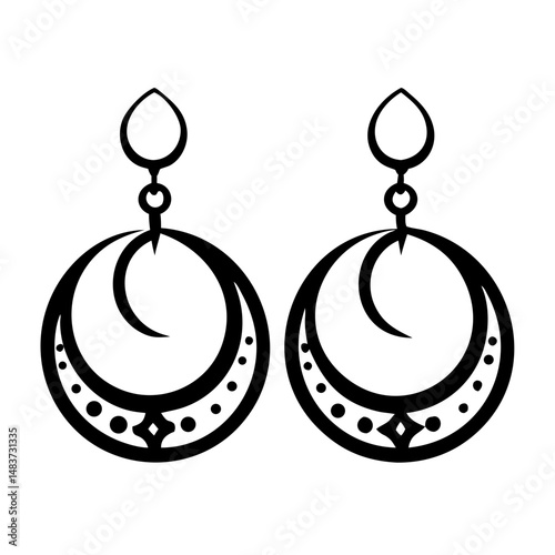 Crescent-shaped earrings with intricate design patterns  
