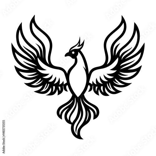 Firebird illustration with detailed wings in tribal style  