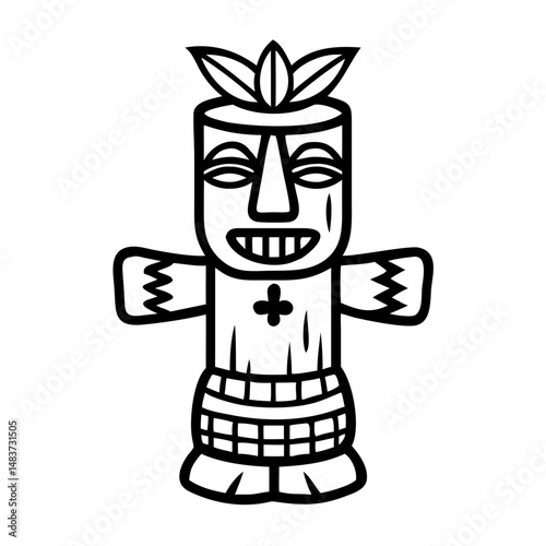 Traditional wooden idol illustration in black and white style  