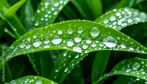 Macro Water Drops on Green Leaves