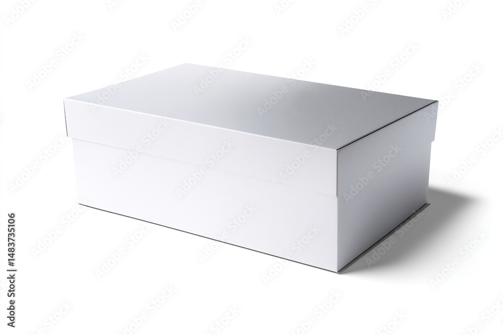 Naklejka premium A sleek, blank, rectangular white box on a white surface, casting a soft shadow.