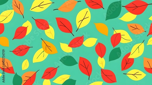 Wallpaper Mural Autumn Leaves Seamless Pattern Background Teal Torontodigital.ca