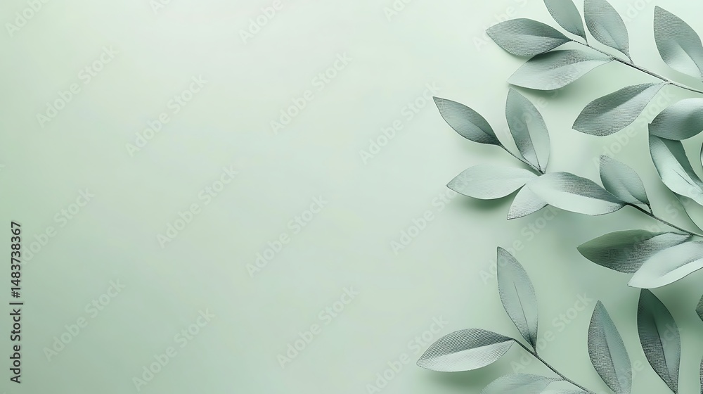 Fototapeta premium Silver leaves on pale green background (1)
