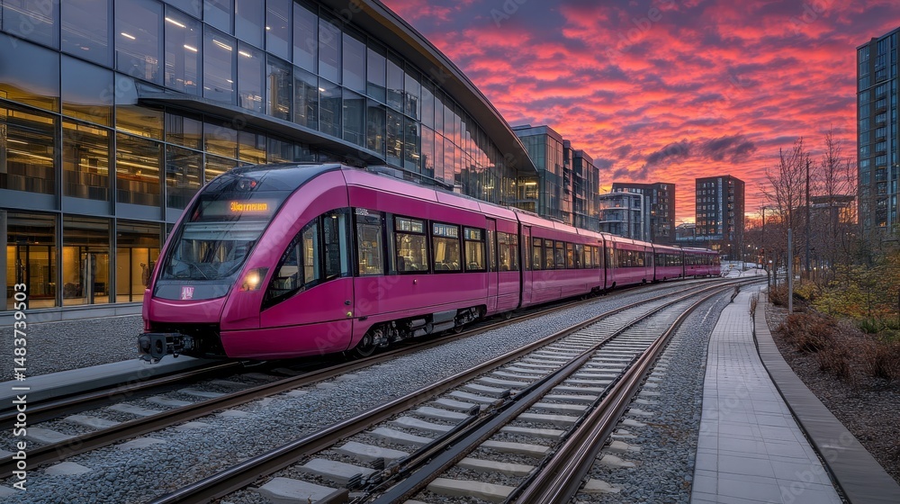 Naklejka premium Sunset Over Modern City Skyline – Urban Landscape & Architecture Photography