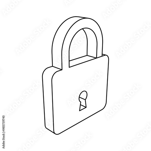 The outline of a large padlock symbol is made with black lines. 3D view of the object in perspective. Vector illustration on white background