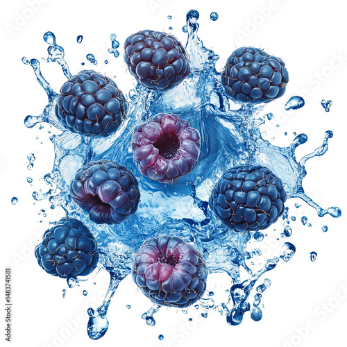 blue raspberries explosion isolated on white background
