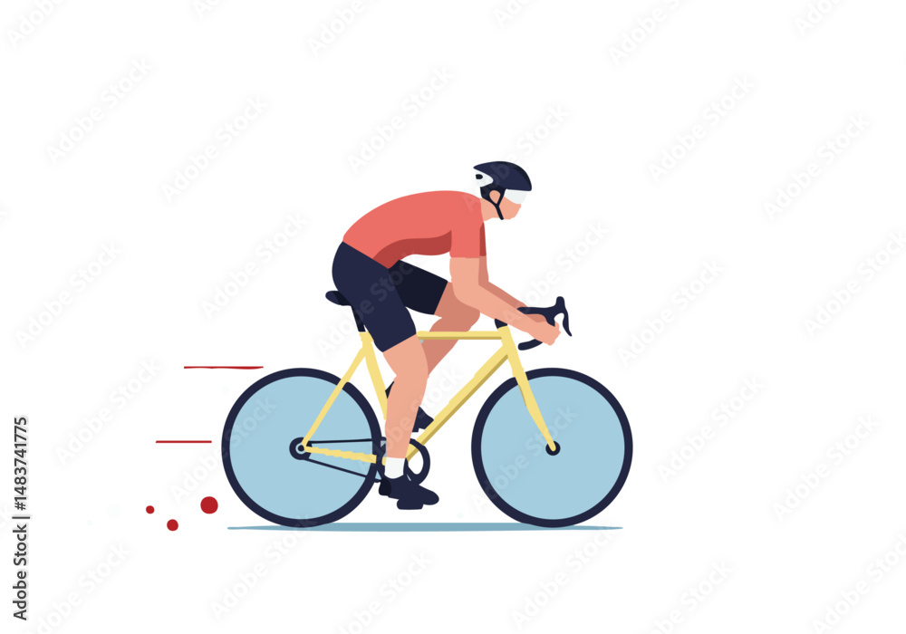 Naklejka premium A cyclist rides along a path, celebrating Bicycle Day 2025. A vibrant, modern illustration with a focus on active lifestyle and outdoor recreation.