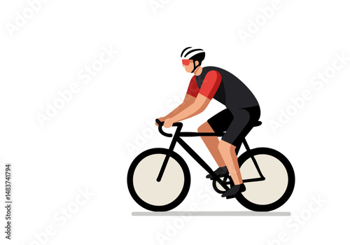 A cyclist rides outdoors on Bicycle Day. A man in cycling gear enjoys a sunny ride. Modern, flat design illustration. Perfect for promotional materials.