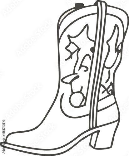 Cowboy Boot Icon hand-drawn on a white Background