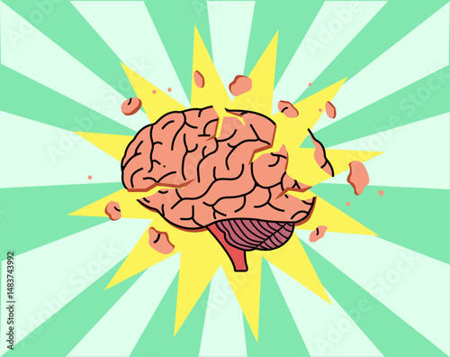 Brain mental health explode burst illustration