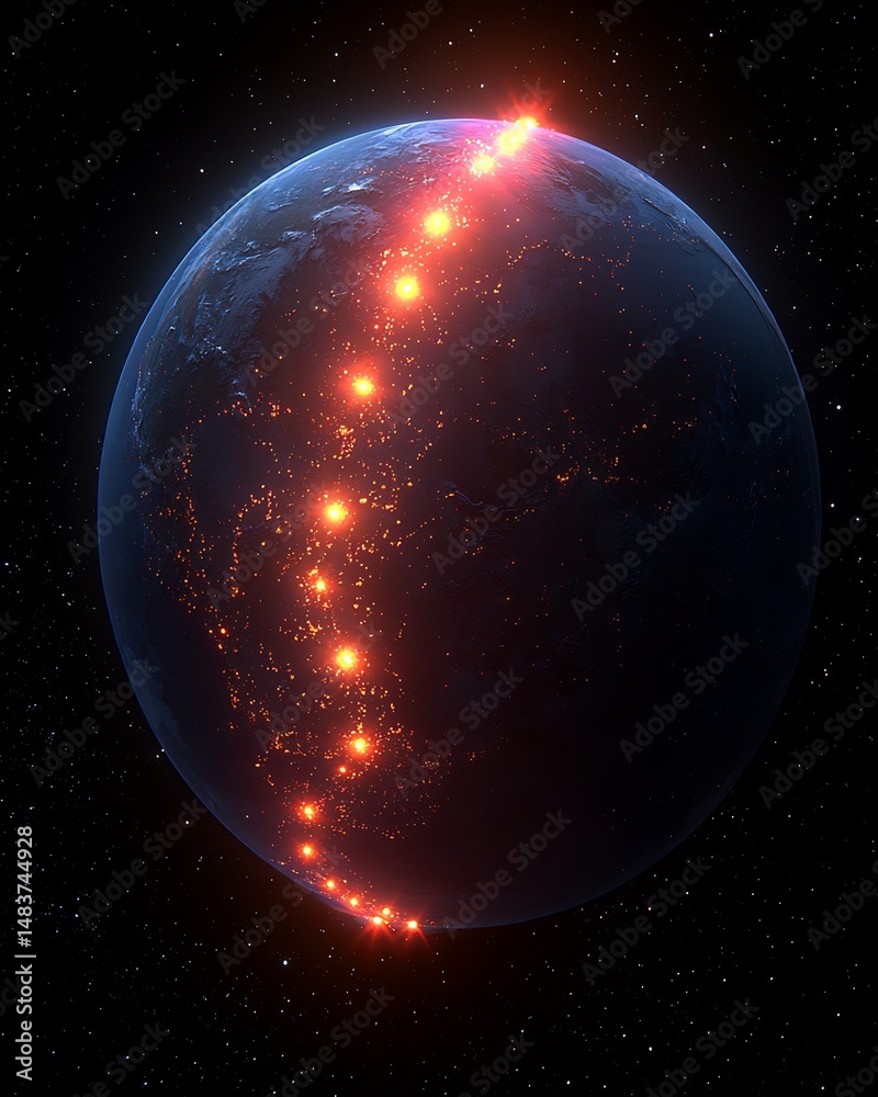 Fototapeta premium Earth atmosphere trapping infrared radiation emitted from surface CO molecule path and heat retention visual digital energy flow graphic