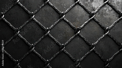 Metallic Chain Link Fencing Background with Highlighted Textures in a Dark Setting Perfect for Design and Creative Projects
