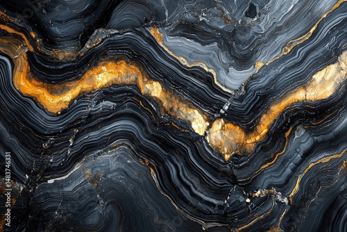 Wavy Bands of Gneiss Rock with Rich Mineral Colors and Unique Textures Displaying Striking Natural Patterns