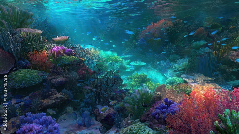 Fototapeta premium Vibrant underwater scene of a coral reef ecosystem.