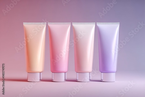 Pastel Pink Peach Purple Skincare Tubes on Gradient Background