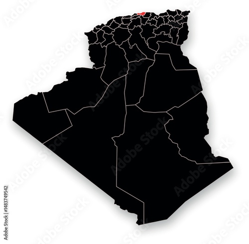 Algeria Capital Mark on its Map Vector Illustration