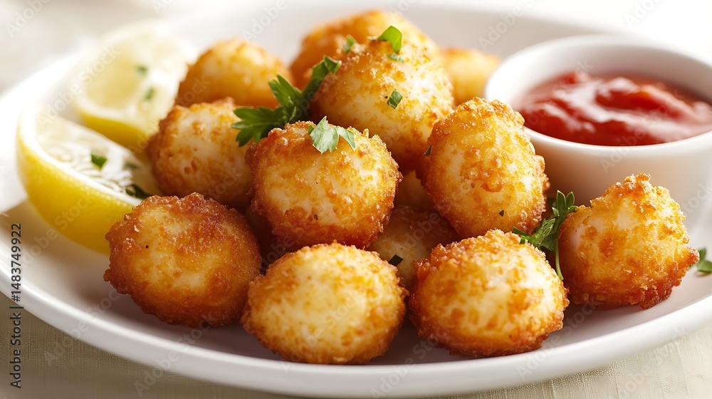 Crispy Fried Cheese Balls with Lemon and Sauce Crispy Fried Cheese Balls with Lemon and Sauce