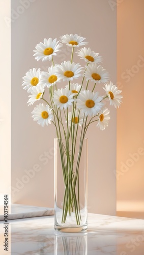 Wallpaper Mural Daisies in a clear vase on a surface against a blurred background. Torontodigital.ca