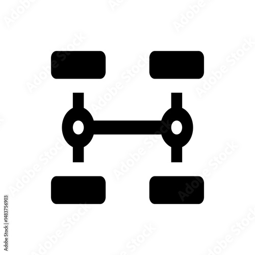 Illustration of a simple black car chassis with four wheels and a central axle connecting them all
