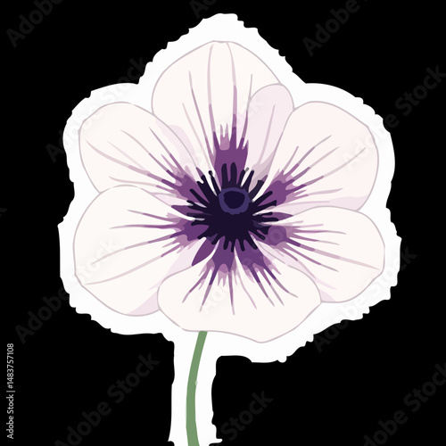 White Anemone Floral Beauty: A close-up view of a stunning white Anemone flower with delicate petals and a vibrant purple center, set against a soft and gentle backdrop.