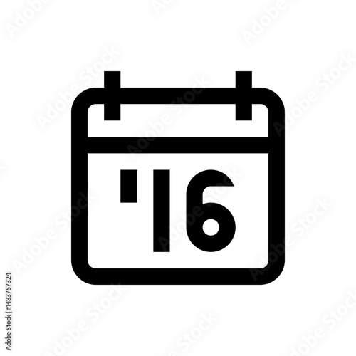 Illustration of a black calendar icon with the number sixteen displayed on the calendar page design element