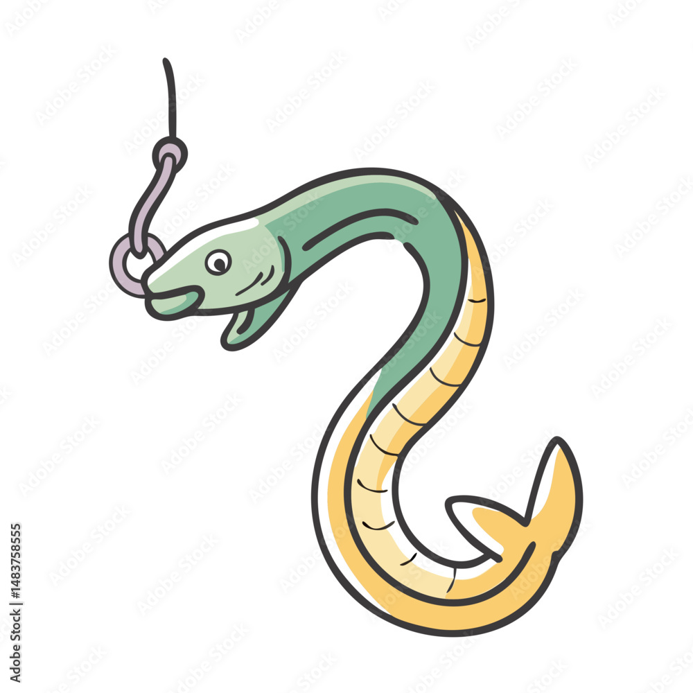 Naklejka premium eel on a hook icon, eel on a hook vector illustration-simple illustration of eel on a hook, perfect for eel on a hook logos and icons