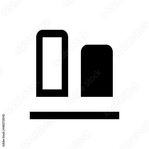 A simple graphic featuring two vertical bars of differing heights and a horizontal line at the bottom