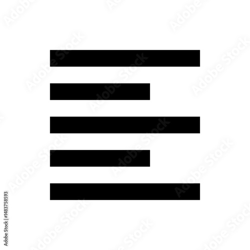Illustration of a menu icon with five horizontal bars of varying lengths in a simple black design