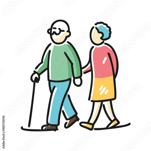 elderly couple walking icon, elderly couple walking vector illustration-simple illustration of elderly couple walking, perfect for elderly couple walking logos and icons