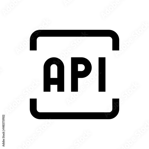 Api symbol displayed inside a square bracket with rounded corners in a bold and minimalist style design