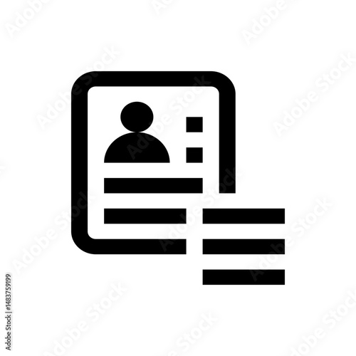 Illustration of a stylized identification card with a person icon and text lines in black and white color scheme