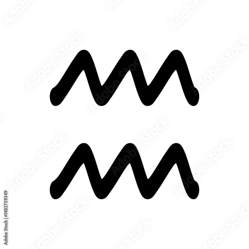 Illustration of two black wavy lines stacked vertically resembling aquarius zodiac sign symbol isolated