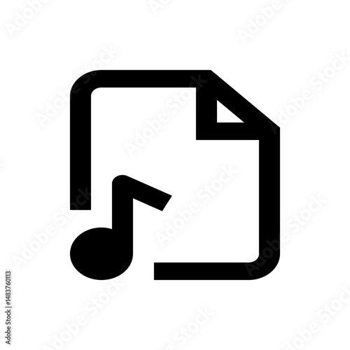 Black outline of a document icon with a musical note inside on a white background in a simple style