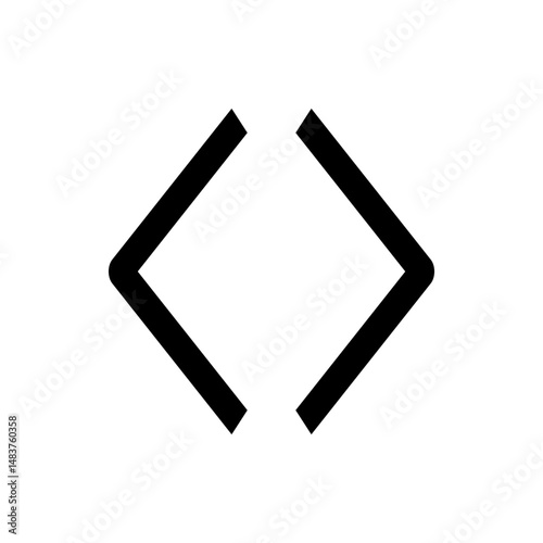 A depiction of two angled brackets facing each other in a symmetrical arrangement on a white background