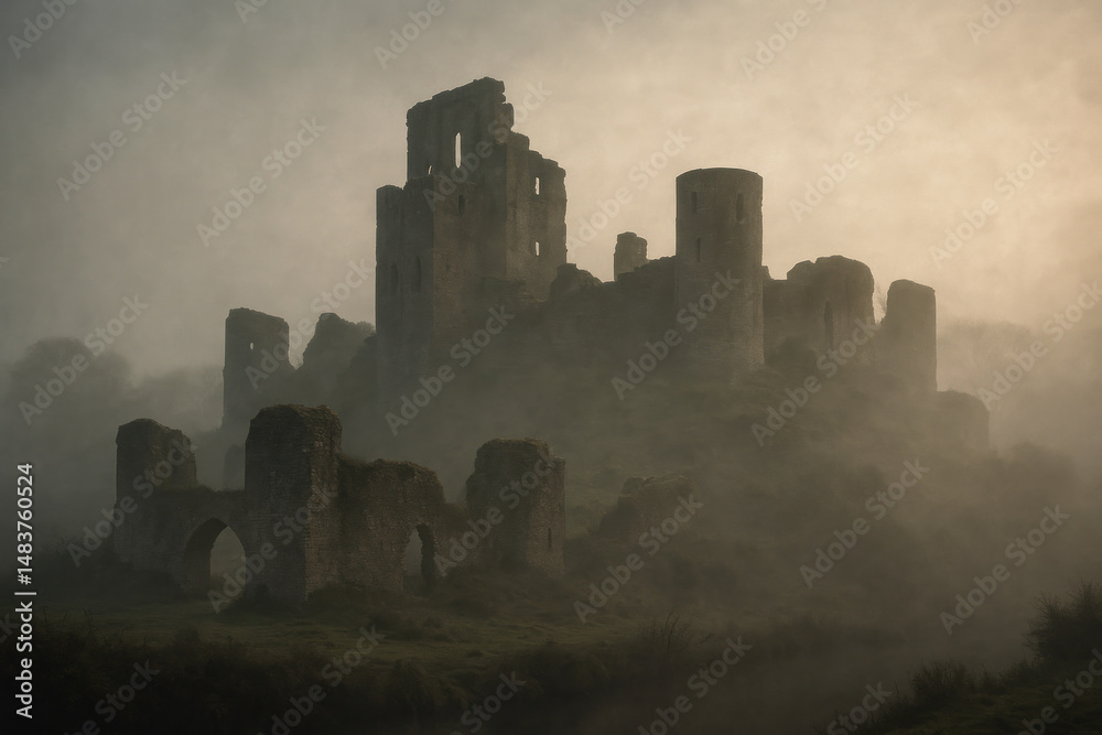 Obraz premium Castle enveloped in mist.