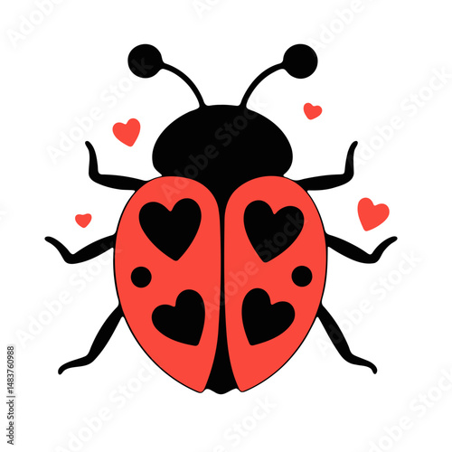 insect, ladybug, hearts, cute, whimsical, cartoony, digital art
