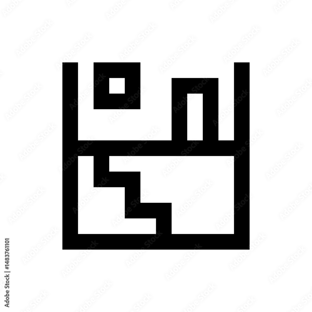 Illustration of an abstract geometric shape with a square, a rectangle and stairs in black and white color 100 Illustration of an abstract geometric shape with a square, a rectangle and stairs in black and white color 100