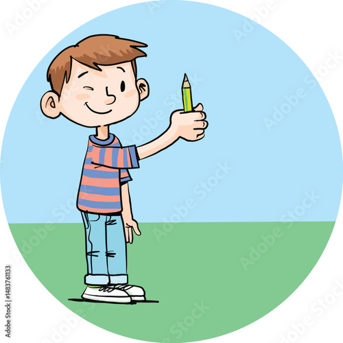 boy measures the distance with a pencil2.eps