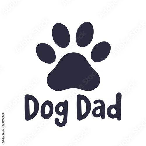 "dog paw print, bold black graphic, high contrast, minimalist, clean design, dog dad text, digital art"
