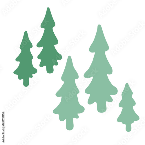 digital illustration of stylized coniferous forest,minimalist low poly evergreen trees